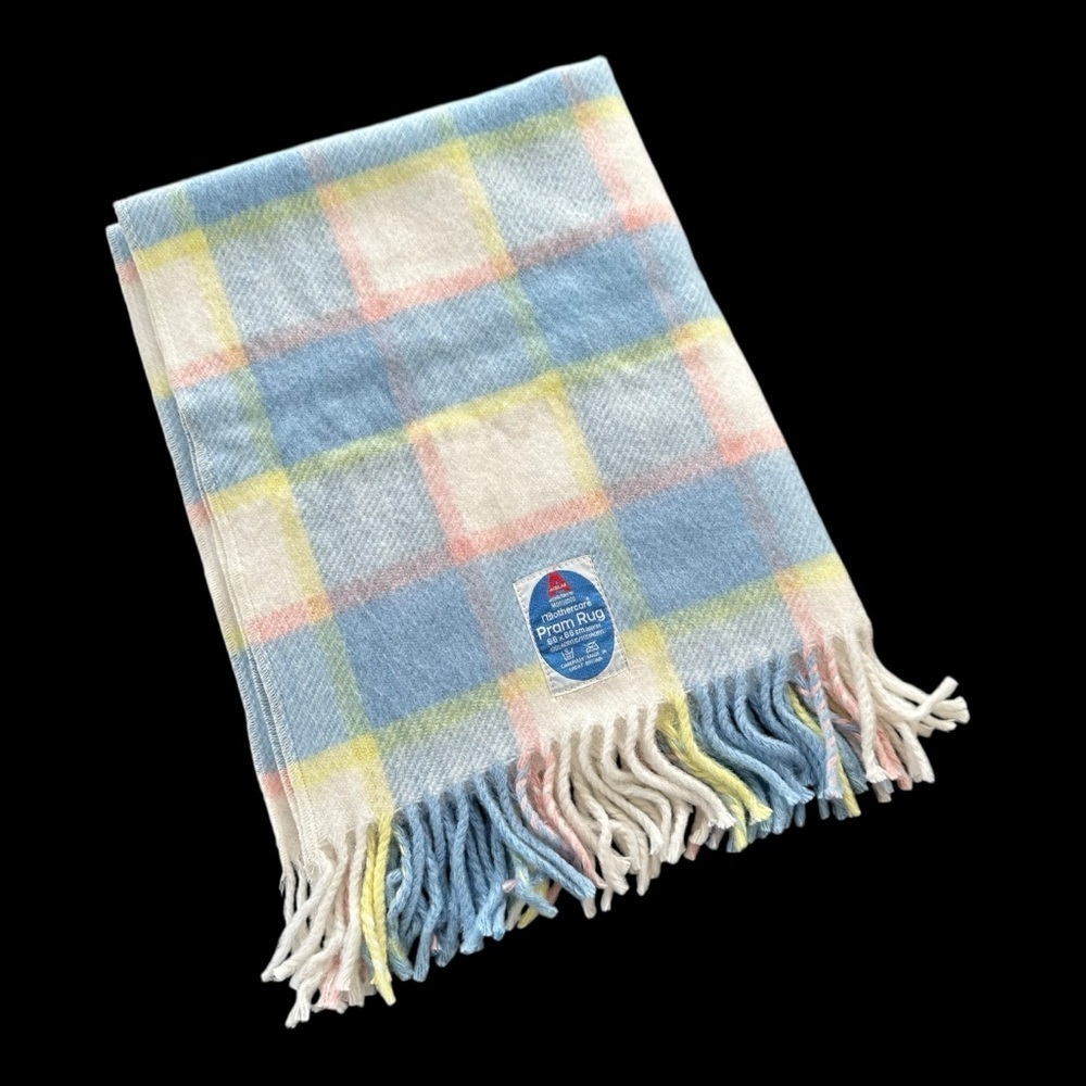 Vintage Mothercare Acrylic Plaid Unisex Baby Blanket Pram Blue Pink Acrilan‎